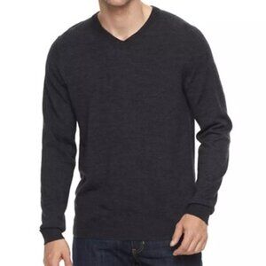 NWT - Joseph Abboud BIG and Tall Merino Wool V-Neck Sweater, Charcoal - Size 3X